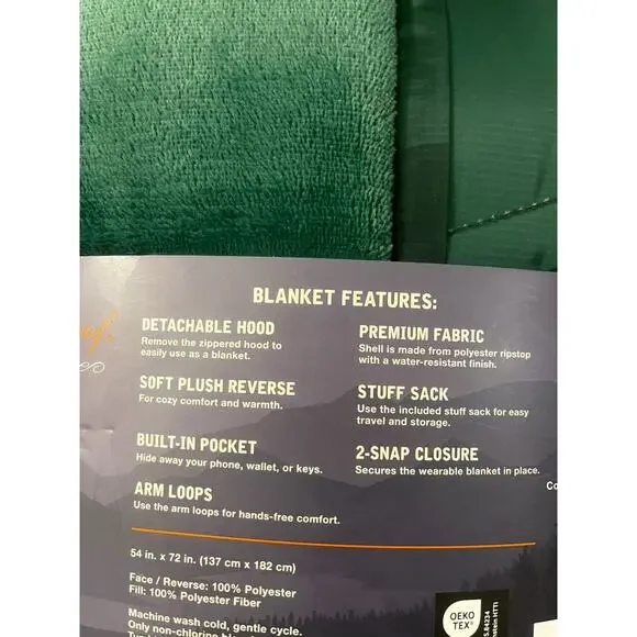 RARE FIND! Weatherproof Vintage HOODED OUTDOOR BLANKET | Green 54x72" - Picture 5 of 13